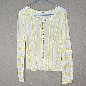 Free People Striped Yellow and White Button-Up Top